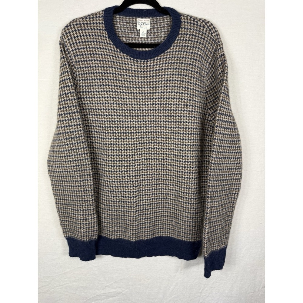 J.Crew Sweater Men Large Blue Brown Rugged Merino Wool-blend Crew Neck Knit
